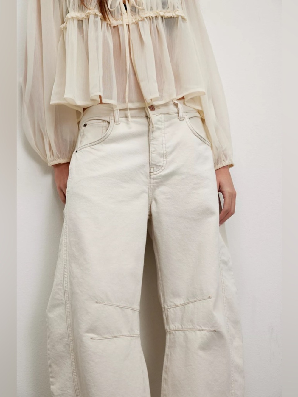 Viral We The Free Good Luck Mid-Rise Barrel Jeans size 27 color Milk - Picture 5 of 11